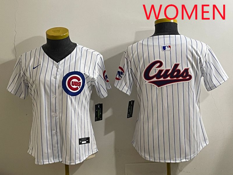 Women 2025 Chicago Cubs Blank White Stripe Game Nike MLB Jersey style 5